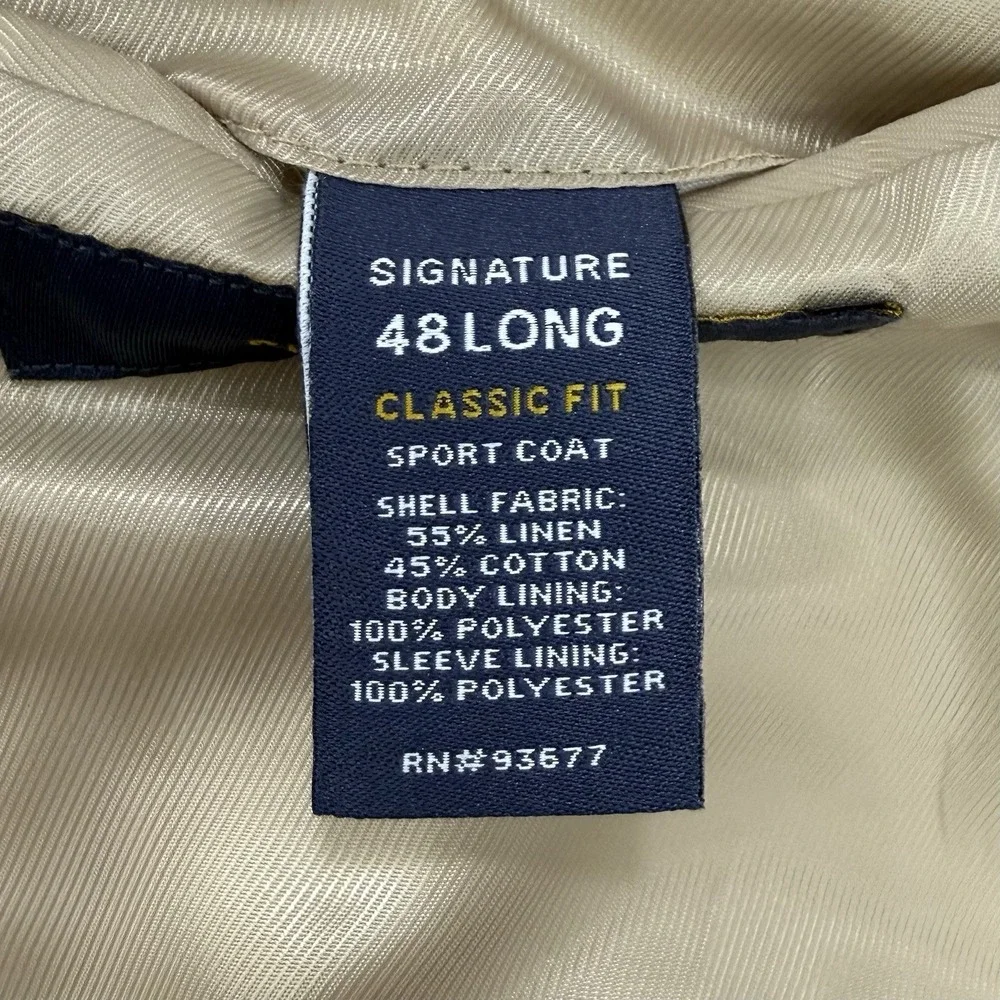 Stafford Linen Blazer Men's 48L Beige Classic Fit Double Breasted Dual Vent